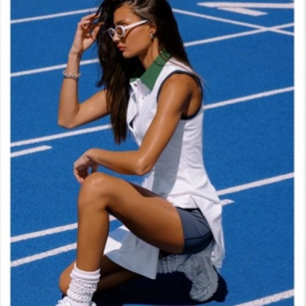 Beach Riot White Sleeveless Mini Dress with Green Collar